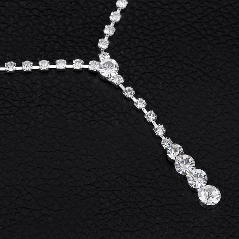 Wedding Jewelry Sets for Brides Rhinestone Necklace and Earring Set Bracelet Ring Gold Silver Prom Jewelry Sets Diamond Flower Teardrop Necklace for Women