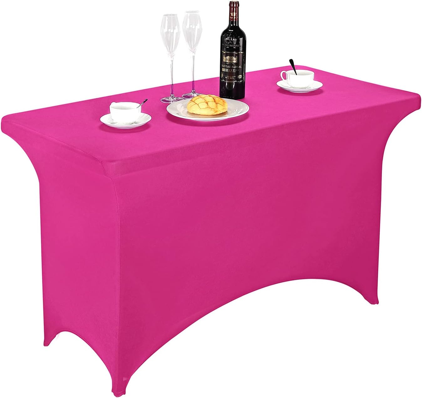 FORLIFE Spandex Table Cover - Fitted 4ft Rectangular Tablecloth for Weddings & Banquets, Stretch Patio Cover (Fuchsia)