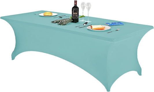 FORLIFE Spandex Table Cover，Fitted Tablecloth for Rectangular Tables, Stretch Patio Table Covers, Universal Spandex Table Cover for Wedding, Banquet, Party (8ft, Aqua)