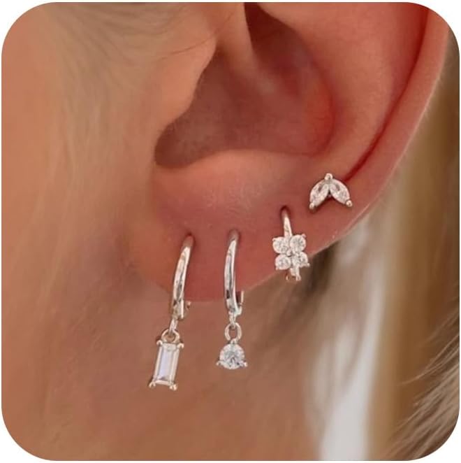 Gold Earrings for Women, 14k Gold Plated Dangle Huggie Earrings for Women Trendy Dainty Gold Hoop Earring Stacks Hypoallergenic Pearl Chain Drop Cartilage Earring Fashion Womens Jewelry