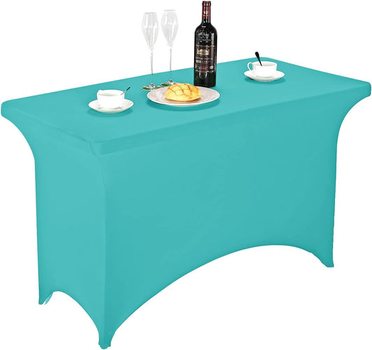 FORLIFE Spandex Table Cover - Fitted 4ft Rectangular Tablecloth, Stretch Patio Cover, Universal for Wedding, Banquet, Party (Turquoise)