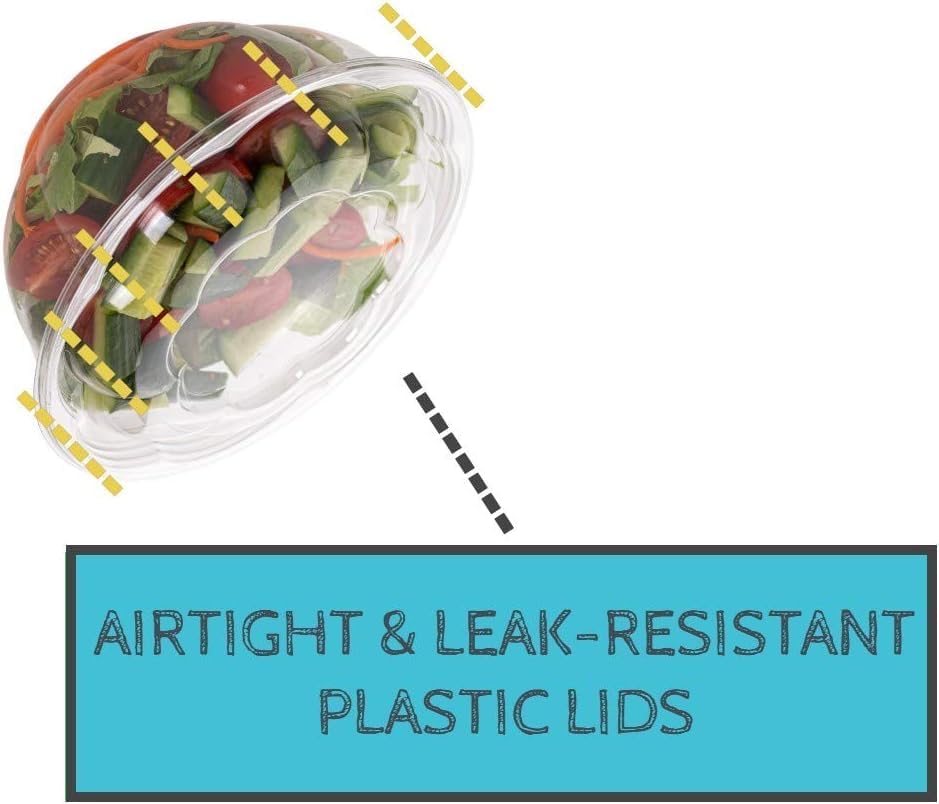 Smygoods Disposable Plastic Salad Bowls with Airtight Lids Ideal for Meal Prep, Takeout, Catering, Parties, Picnics, and Food Storage, Stackable, Leak-Proof