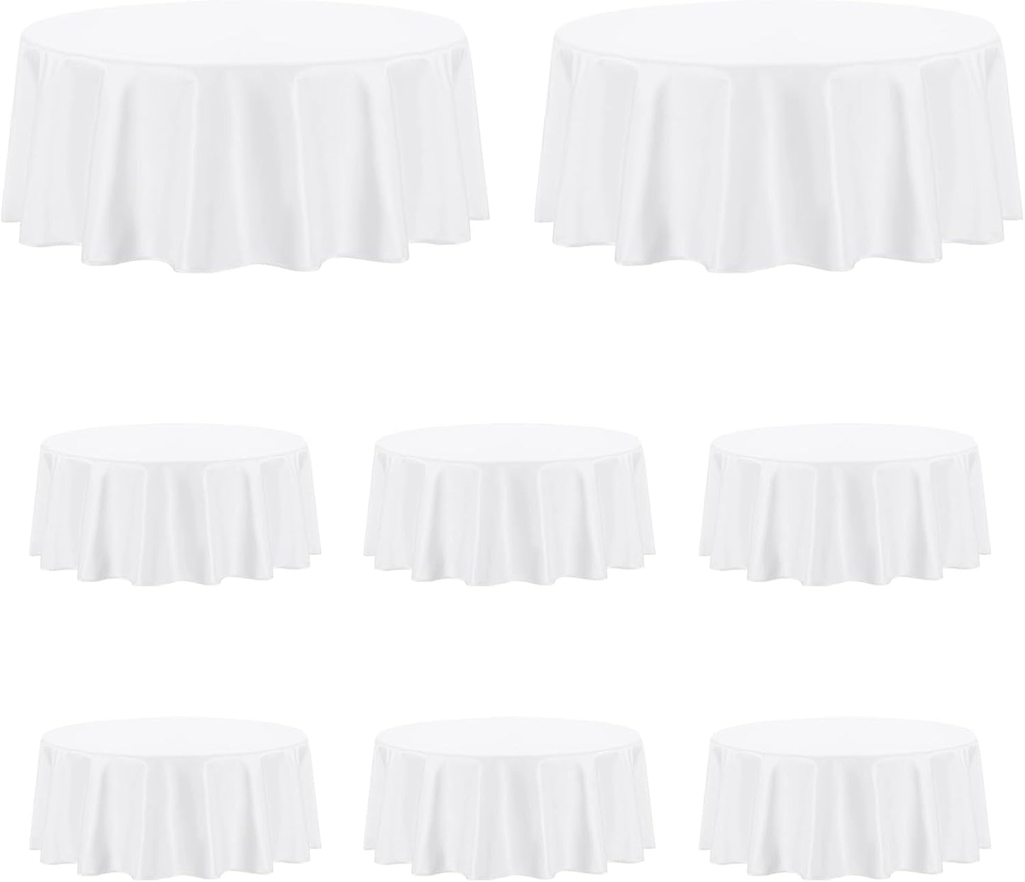 PureFit 8 Pack Round White Table Cloths 70 Inch for Round Tables, Stain and Wrinkle Resistant Table Linens for Home Use, Wedding, Party, Banquet and Camping