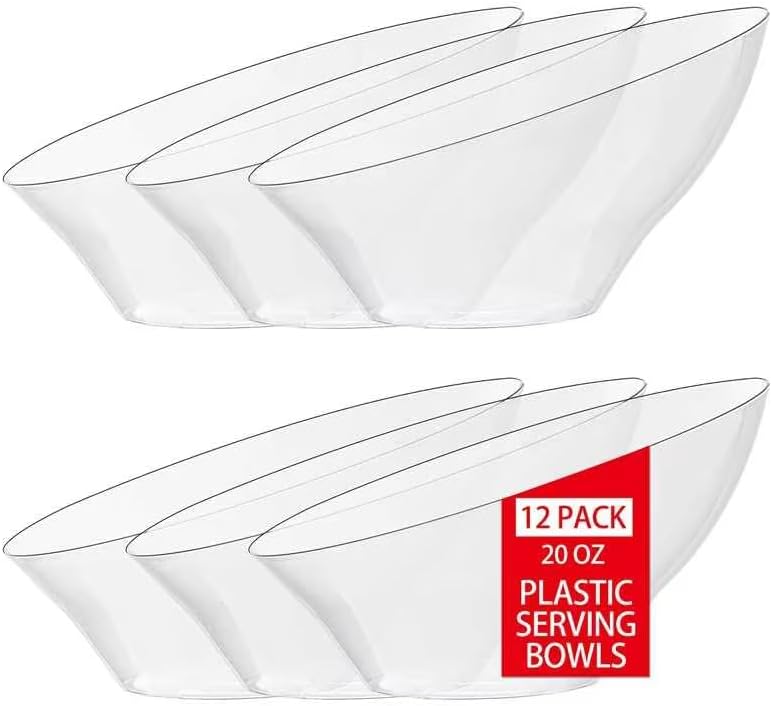 bUCLA 12 Pack Clear Plastic Serving Bowls - 20 OZ Angled Serving Bowls Disposable for Chip,Candy,Salad & Fruit - Ideal for Party & Wedding