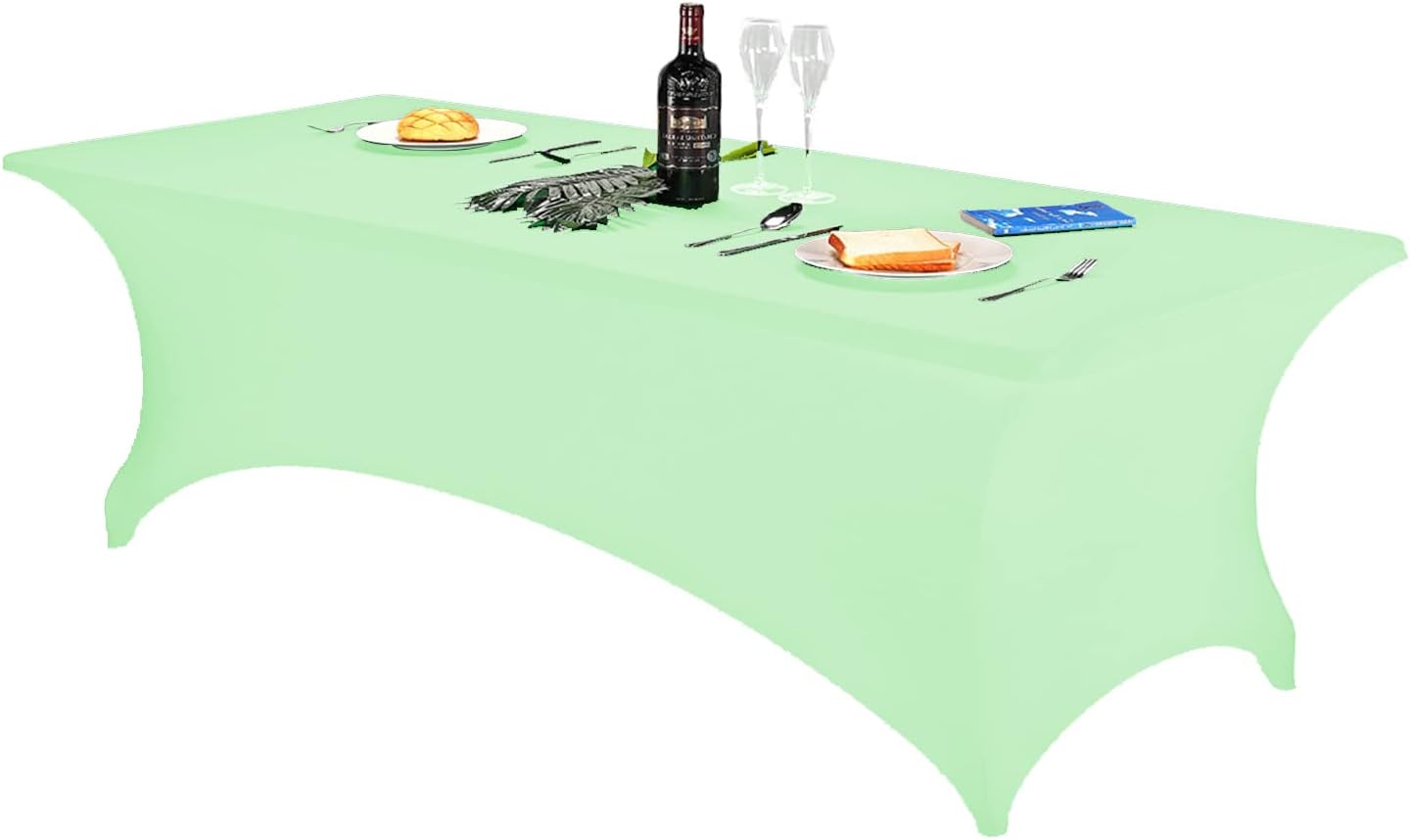 FORLIFE Spandex Table Cover - Fitted 8ft Rectangular Tablecloth, Stretch Patio Cover, Universal for Wedding, Banquet, Party (Mint)