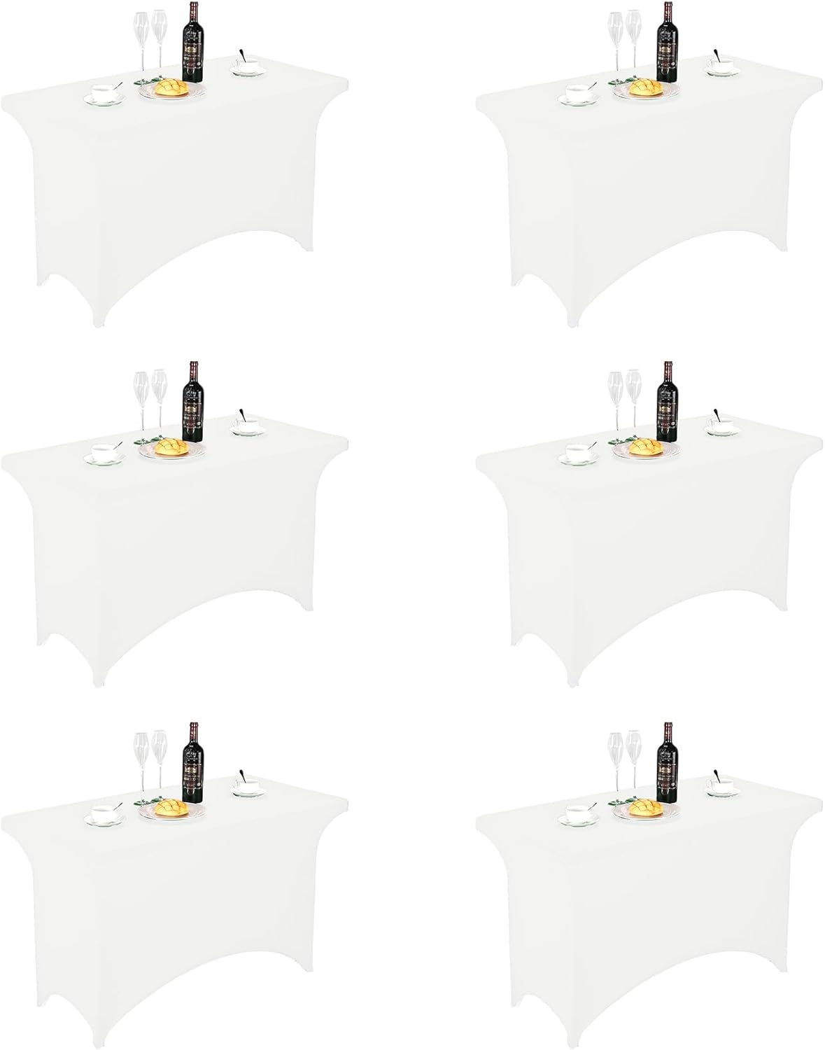 FORLIFE 6Pack Spandex Table Covers 4ft，Fitted Tablecloth for 4ft Rectangular Tables, Stretch Patio Table Covers, Universal Spandex Table Cover for Wedding, Banquet, Party - White