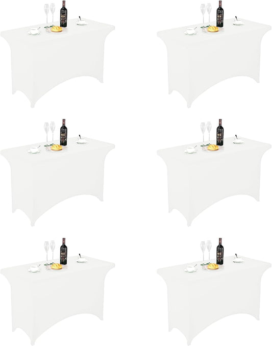 FORLIFE 6Pack Spandex Table Covers 4ft，Fitted Tablecloth for 4ft Rectangular Tables, Stretch Patio Table Covers, Universal Spandex Table Cover for Wedding, Banquet, Party - White