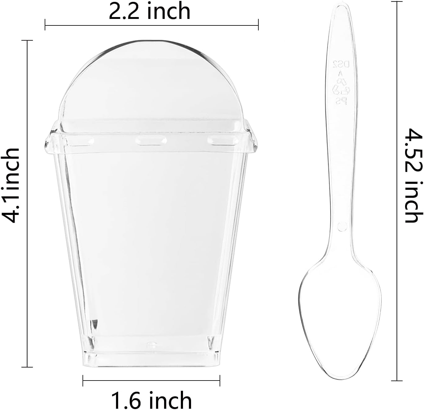 50Pack 5oz Plastic Dessert Cups with Lids and Spoons, Square Clear Parfait Appetizer Cups, Mini Reusable Shooter Serving Cups, Party Dessert Shot Glasses for Tasting