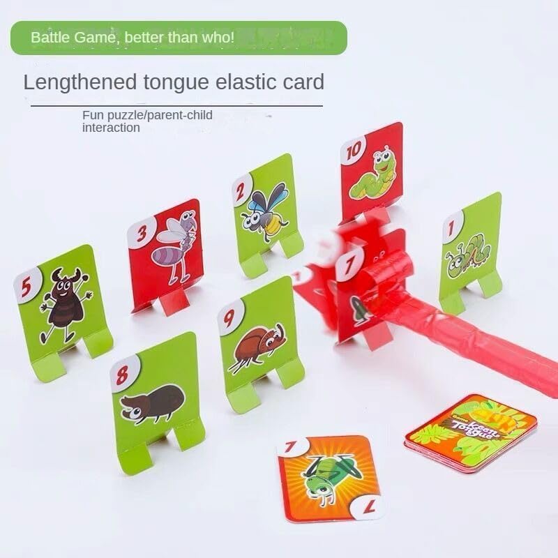 Chameleon Tongue Game for Kids, Frog Tongue Game with Blowing air, Lizard Party Blower Masks Insect Cardboard Included (4pc)