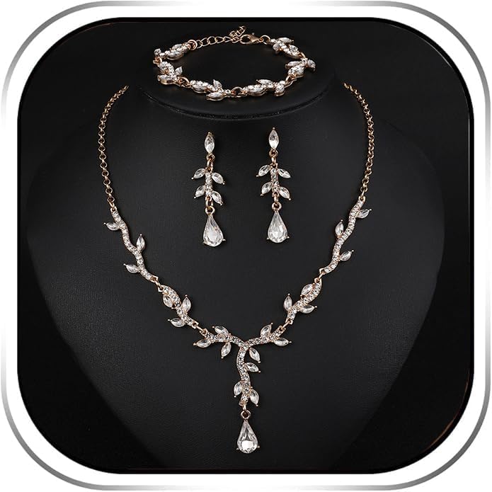 Crystal Necklace Earrings Bracelet Rhinestone Choker Necklace Bridal Wedding Jewelry Set For Brides Bridesmaid Women Party Accessory