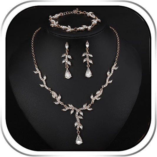 Crystal Necklace Earrings Bracelet Rhinestone Choker Necklace Bridal Wedding Jewelry Set For Brides Bridesmaid Women Party Accessory