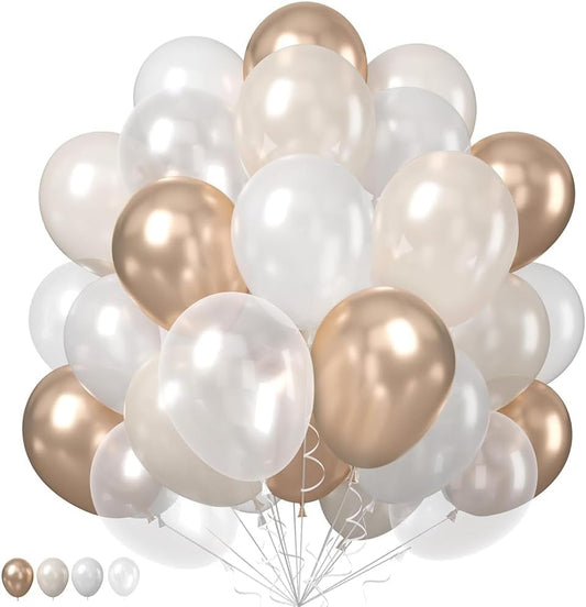 Nude White Gold Balloons, 50PCS 12inch Pearl Balloon Metallic Champagne Gold Sand Pearl White Clear Balloons for Girls Wedding Anniversary Bachelorette Party Bridal Shower Birthday Decorations
