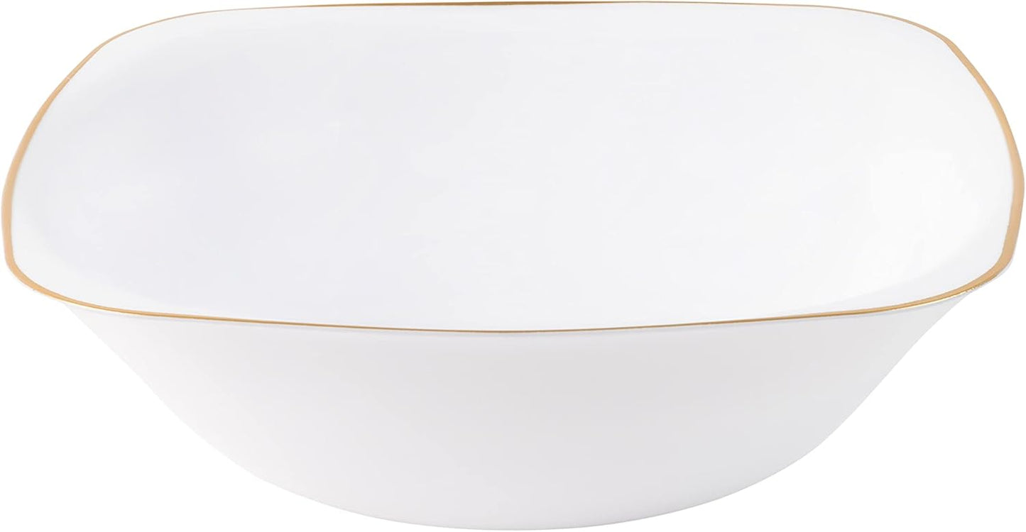 PLASTICPRO White Plastic Organic Party Square Soup bowls White With Gold Rim Elegant Disposable Tableware Dishes 16 OZ 32 Count