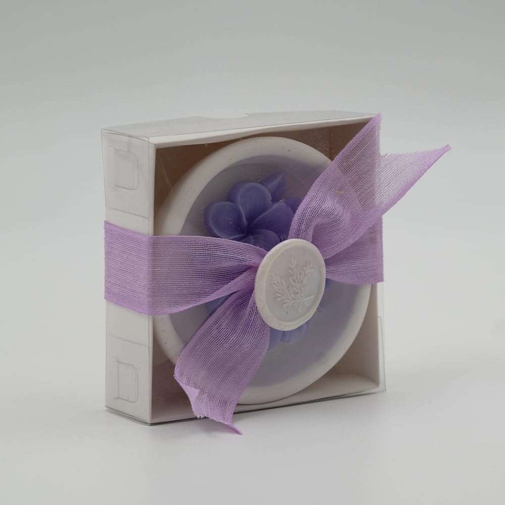 Purple Violet Scented Soy Wax Candles Set of 6 in Ceramic Bowls, Elegant Thank You Gifts for Wedding, Bridal Shower, Party Guests, & Home Decor