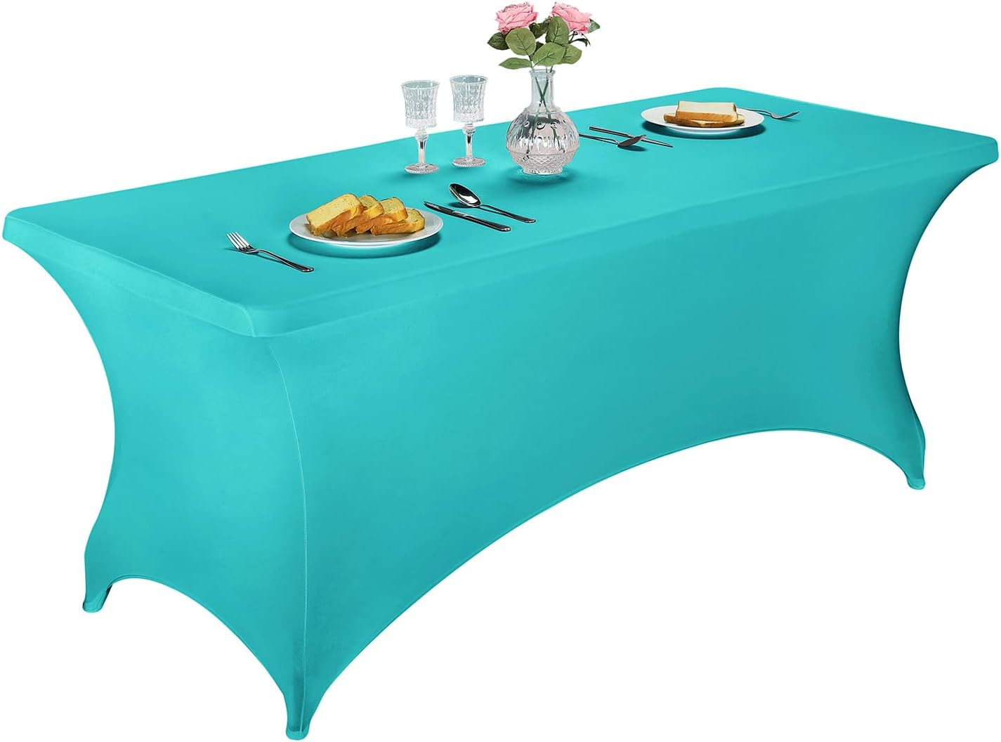 LZY Spandex Table Covers 6 Feet, Stretch/Fitted Table Covers for 6 Feet Folding Table, Rectangular Spandex Table Cloths for Wedding Party or Event (6FT-2PCS, Turquoise)