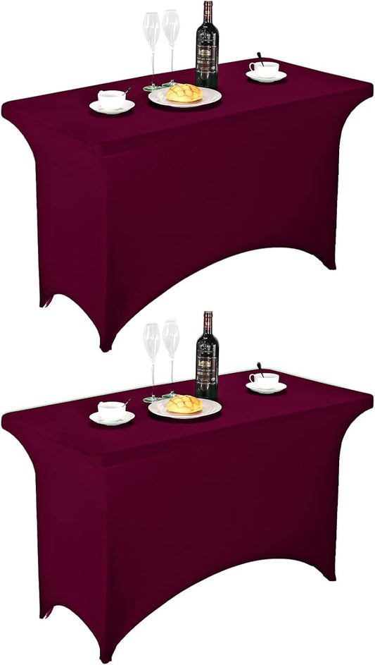 FORLIFE 2Pack Spandex Table Covers，Fitted Tablecloth for Rectangular Tables, Stretch Patio Table Covers, Universal Spandex Table Cover for Wedding, Banquet, Party (4ft, Burgundy)