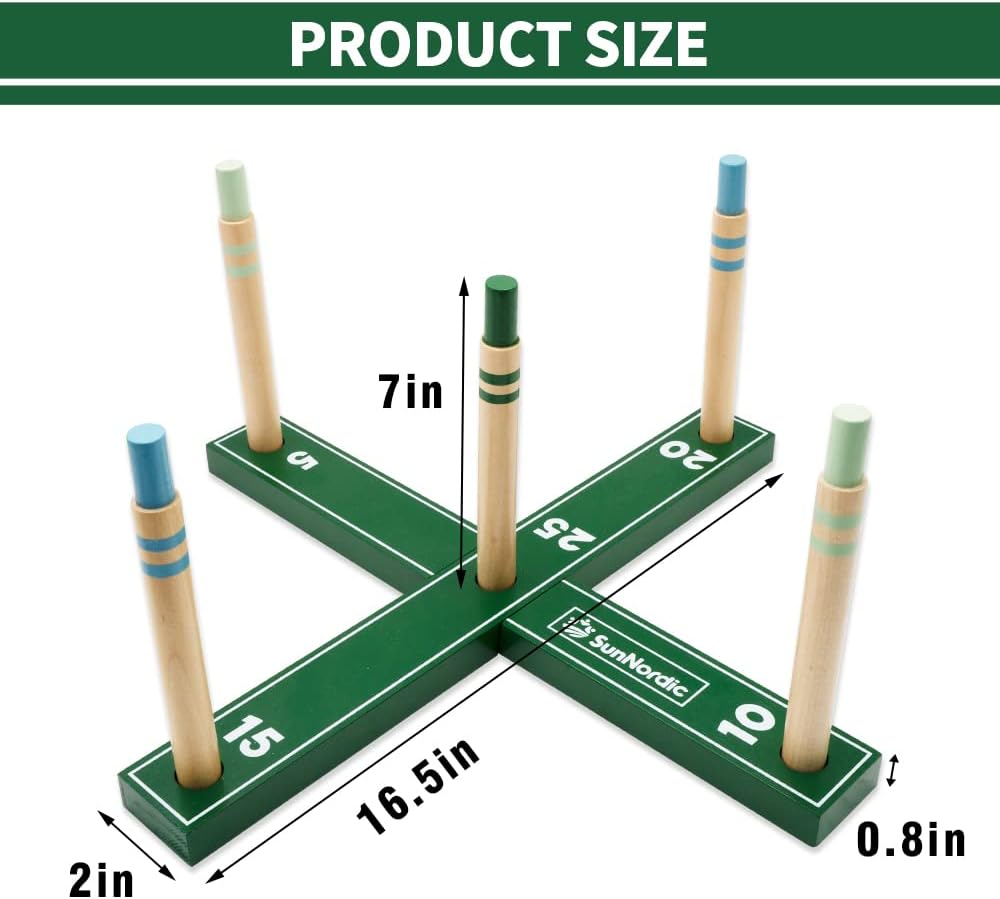 Wooden Ring Toss Game Set, Backyard Beach Camping Game with Toss Rings & Portable Carrying Bag, Outdoor Lawn & Yard Games for Kids, Adults & Family