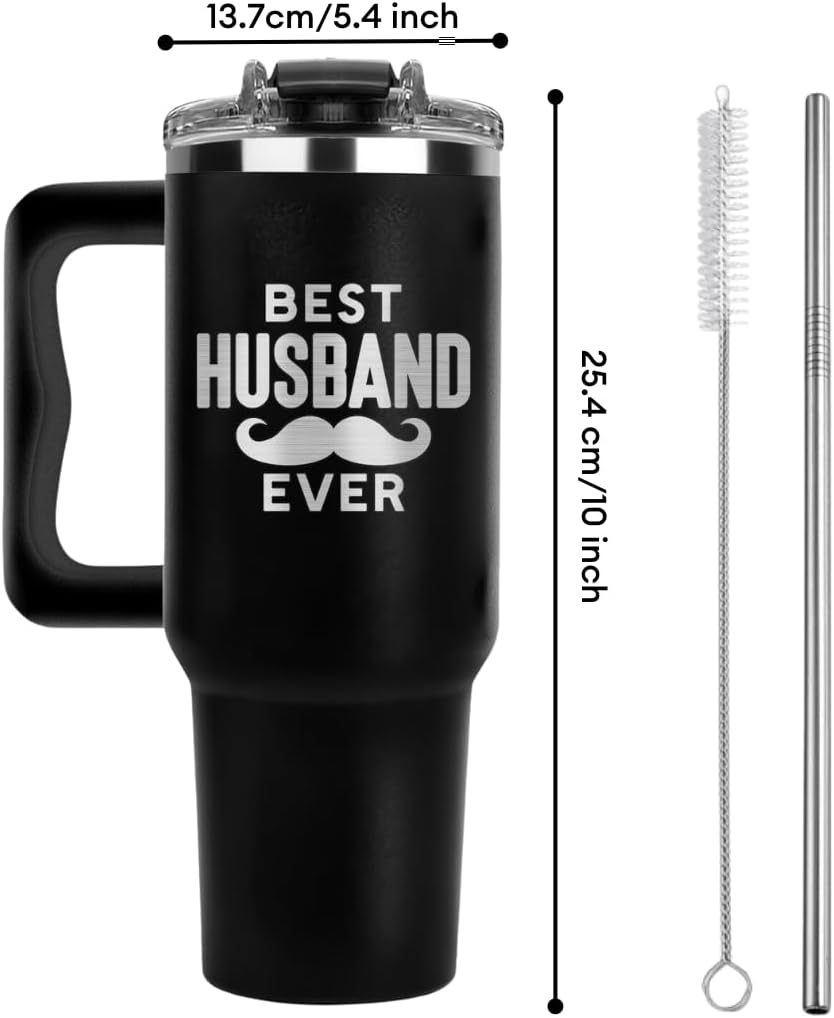 Vivulla68 Best Husband Ever Tumbler 40 Oz, Hubby Coffee Mug From Wife, Worlds Best Husband Gifts Idea, Wedding Anniversary, Valentines Day, Christmas, Birthday Gifts For Men, Him, Hubby Cup Presents