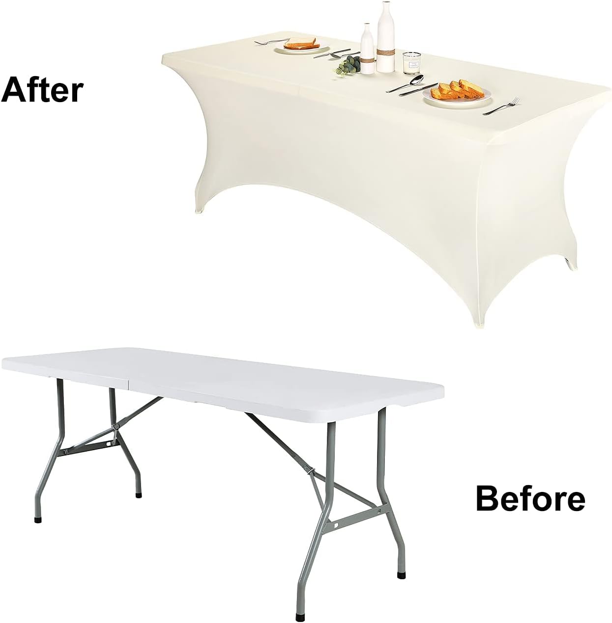 FORLIFE 4Pack Spandex Table Covers，Fitted Tablecloth for Rectangular Tables, Stretch Patio Table Covers, Universal Spandex Table Cover for Wedding, Banquet, Party (8ft, Ivory)