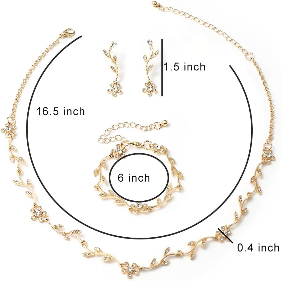 Crystal Necklace Earrings Bracelet Bridal Wedding Jewelry Set Rhinestone Choker Necklace For Brides Bridesmaid
