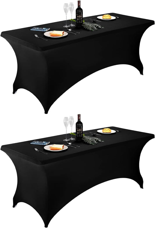 LZY Spandex Table Covers 6 Feet, Stretch/Fitted Table Covers for 6 Feet Folding Table, Rectangular Spandex Table Cloths for Wedding Party or Event (6FT-2PCS, Black)