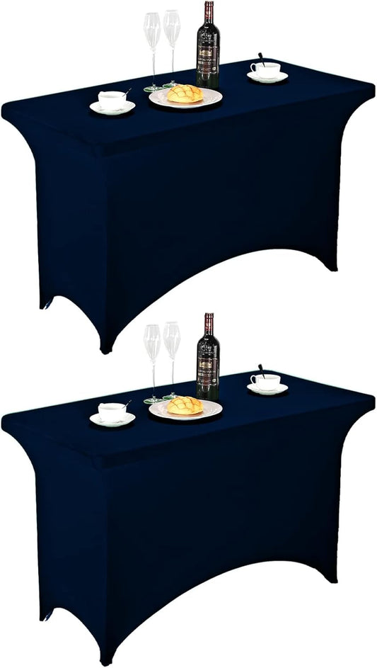 FORLIFE 2Pack Spandex Table Covers，Fitted Tablecloth for Rectangular Tables, Stretch Patio Table Covers, Universal Spandex Table Cover for Wedding, Banquet, Party (4ft, Navy)