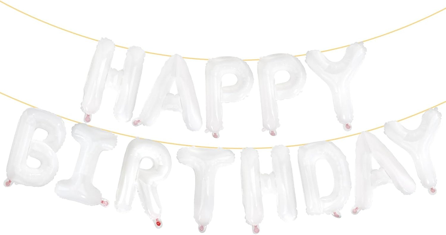 LIOZEOKUN Happy Birthday Balloon Letters 16 inch Mylar Foil Birthday Balloons Banner Sign for Birthday Party Decorations Supplies (White)