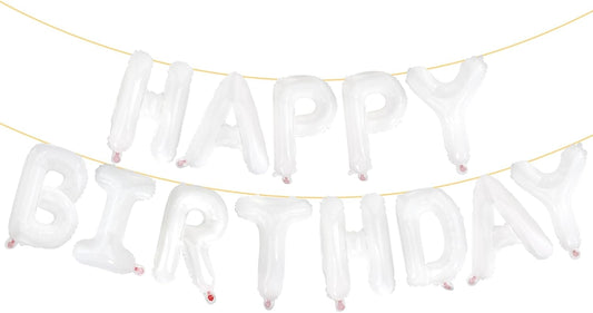 LIOZEOKUN Happy Birthday Balloon Letters 16 inch Mylar Foil Birthday Balloons Banner Sign for Birthday Party Decorations Supplies (White)