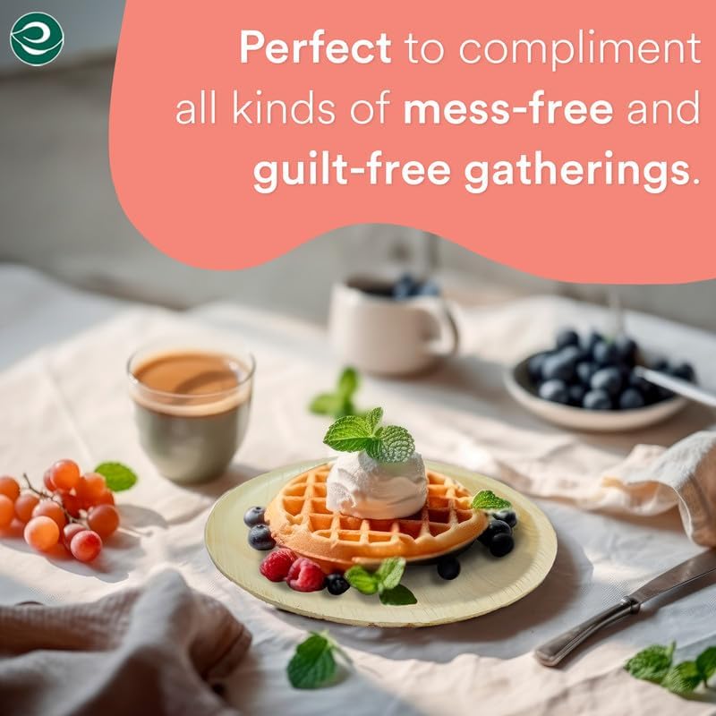 ECO SOUL Compostable 6 Inch Small Palm Leaf Round Plates (50 Count) Like Bamboo Plates|Biodegradable|Eco-Friendly, Microwave & Oven Safe