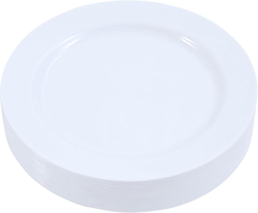 120-Piece Dinner Plastic Plates Set Premium 120 Dinner Plates, Disposable Plates for Party - White Plastic Wedding Plates Solid White