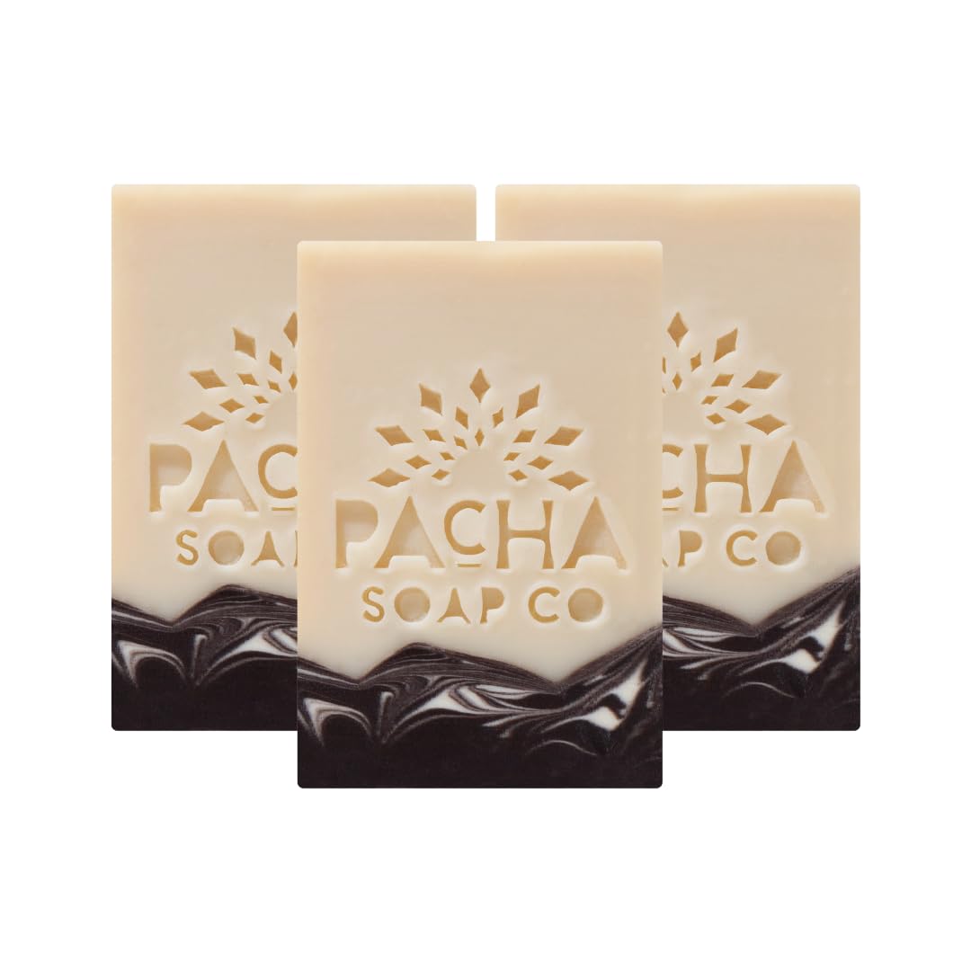 Pacha Soap Co. Bar Soap, Santal & Amber, 4 oz, 3-Pack (20 oz Total) - Premium, Hydrating, Moisturizing, Face Wash, Hand Cleanser, Body Wash, Handcrafted in the USA