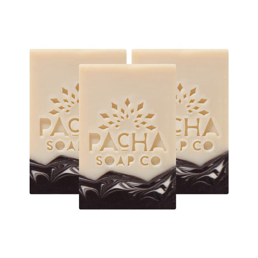 Pacha Soap Co. Bar Soap, Santal & Amber, 4 oz, 3-Pack (20 oz Total) - Premium, Hydrating, Moisturizing, Face Wash, Hand Cleanser, Body Wash, Handcrafted in the USA