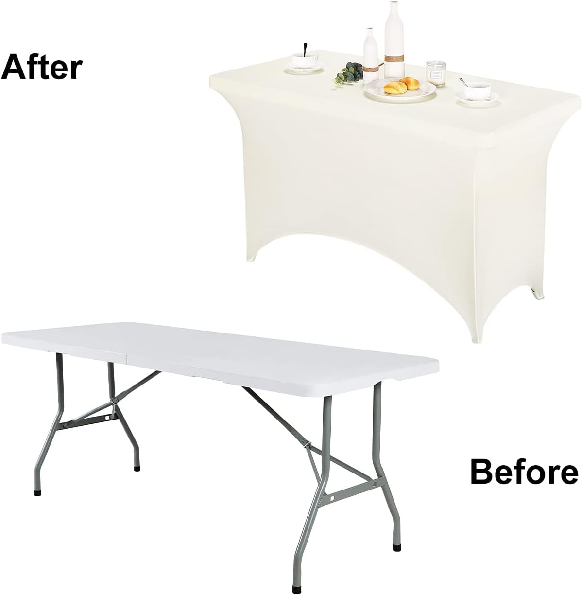 FORLIFE 4Pack Spandex Table Covers，Fitted Tablecloth for Rectangular Tables, Stretch Patio Table Covers, Universal Spandex Table Cover for Wedding, Banquet, Party (4ft, Ivory)