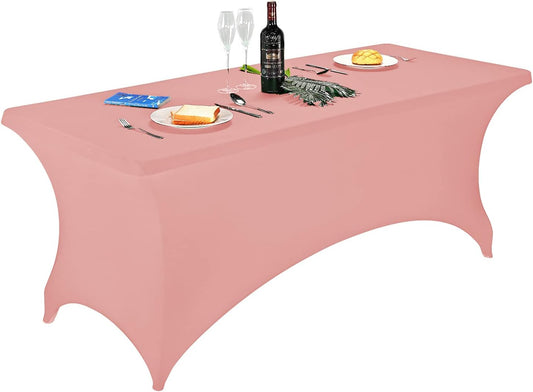FORLIFE Spandex Table Cover - Fitted 6ft Rectangular Tablecloth, Stretch Patio Table Cover for Wedding, Banquet, Party (Dusty Pink)