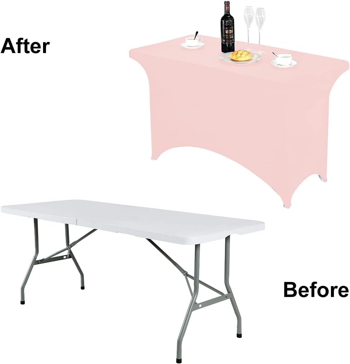 FORLIFE Spandex Table Covers，Fitted Tablecloth for Rectangular Tables, Stretch Patio Table Covers, Universal Spandex Table Cover for Wedding, Banquet, Party (4ft, Blush Pink)