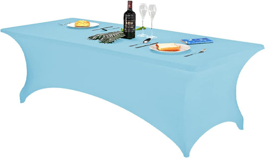 FORLIFE Spandex Table Cover - Fitted 8ft Rectangular Tablecloth, Stretch Patio Cover, Universal for Wedding, Banquet, Party (Blue Mist)