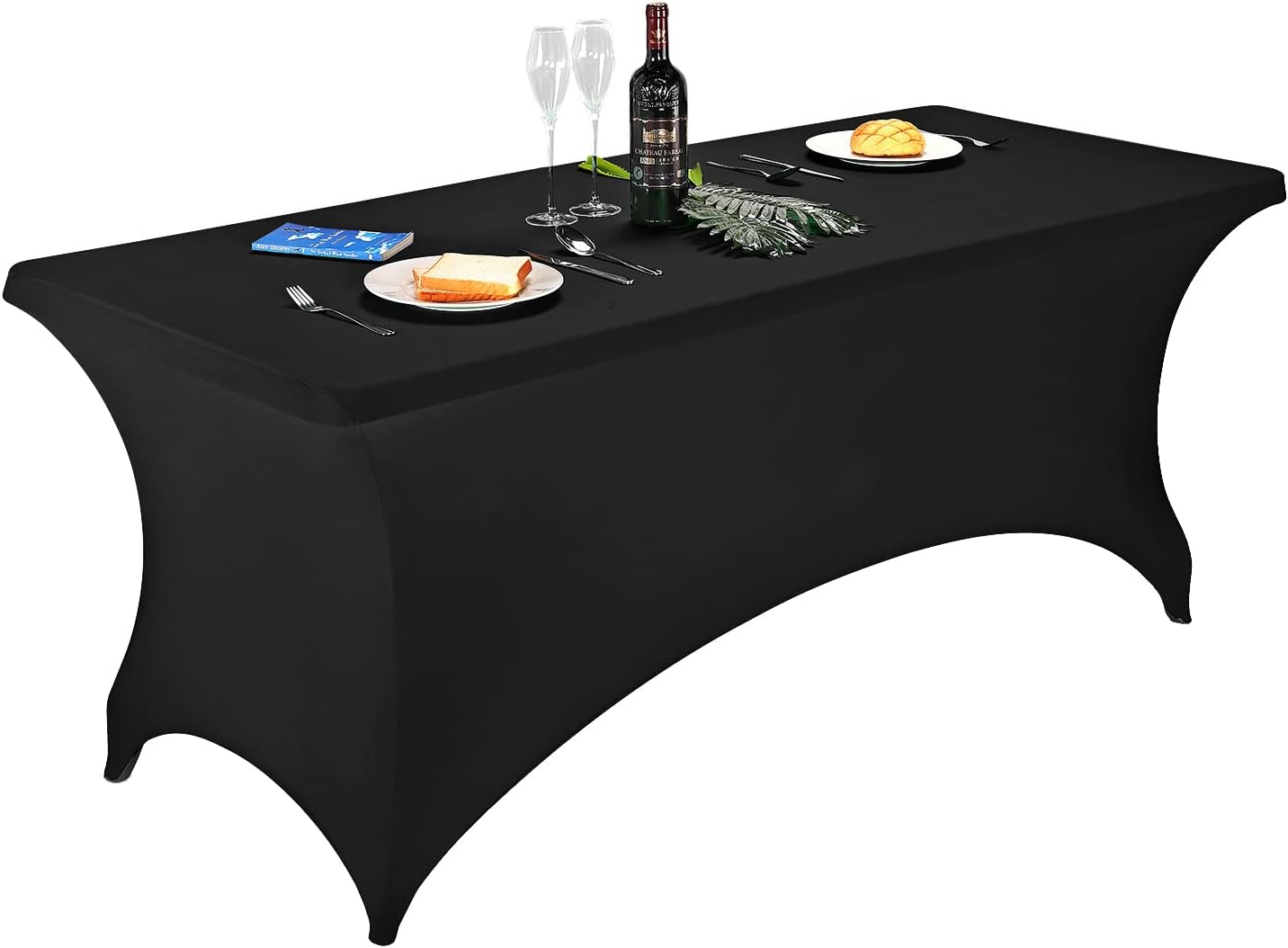 FORLIFE Spandex Table Covers - Fitted Tablecloth for 6ft Rectangular Tables with Stretch Patio Design - Perfect for Weddings, Banquets, and Parties - Available in Black