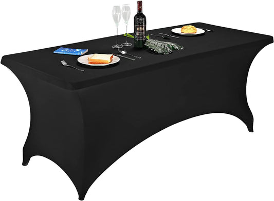 FORLIFE Spandex Table Covers - Fitted Tablecloth for 6ft Rectangular Tables with Stretch Patio Design - Perfect for Weddings, Banquets, and Parties - Available in Black