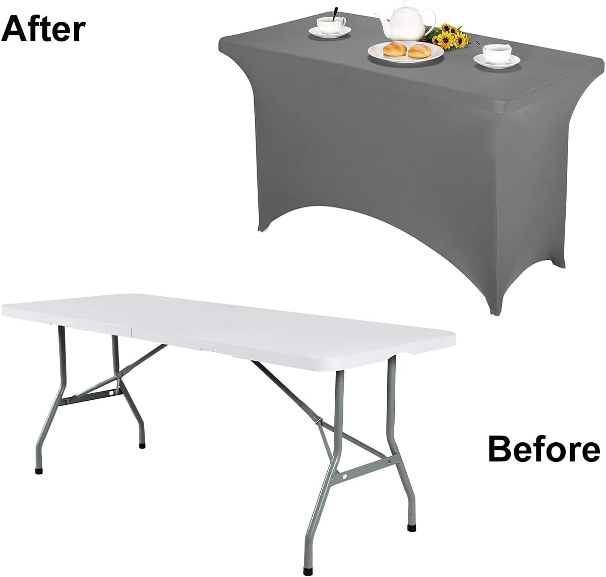 FORLIFE 2Pack Spandex Table Covers，Fitted Tablecloth for Rectangular Tables, Stretch Patio Table Covers, Universal Spandex Table Cover for Wedding, Banquet, Party (4ft, Gray)