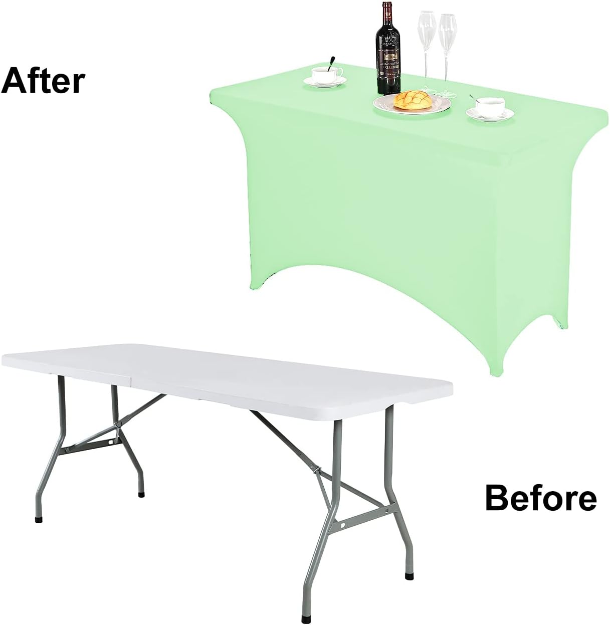 FORLIFE Spandex Table Cover - Fitted 4ft Rectangular Tablecloth, Stretch Patio Cover, Universal for Wedding, Banquet, Party (Mint)