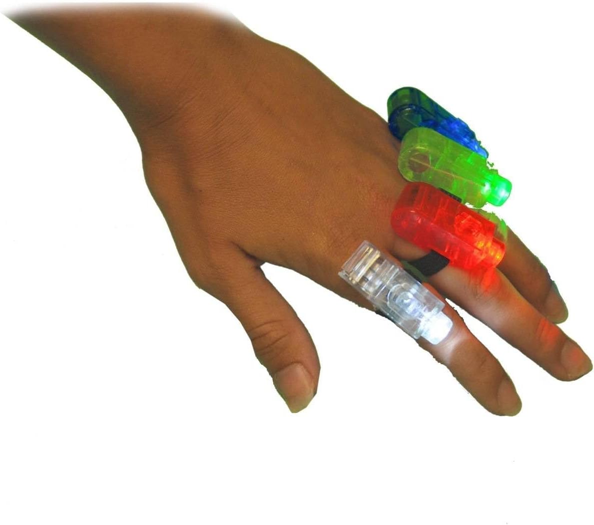 120 Packs Wholesale (480 Rings) FingerBeams LED Finger Ring Lights, 4 Color Flashlights Per Card, Stocking Stuffers, Rave, Night Club, Parties, Concerts, Safety at Night, Halloween