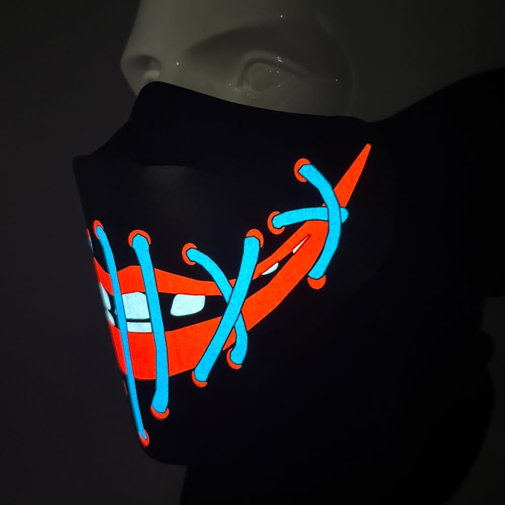 LED Halloween Mask Sound Reactive Light Up Mask Scary Masks for Costumes Cosplay,Music Party,Rave Events, EDC