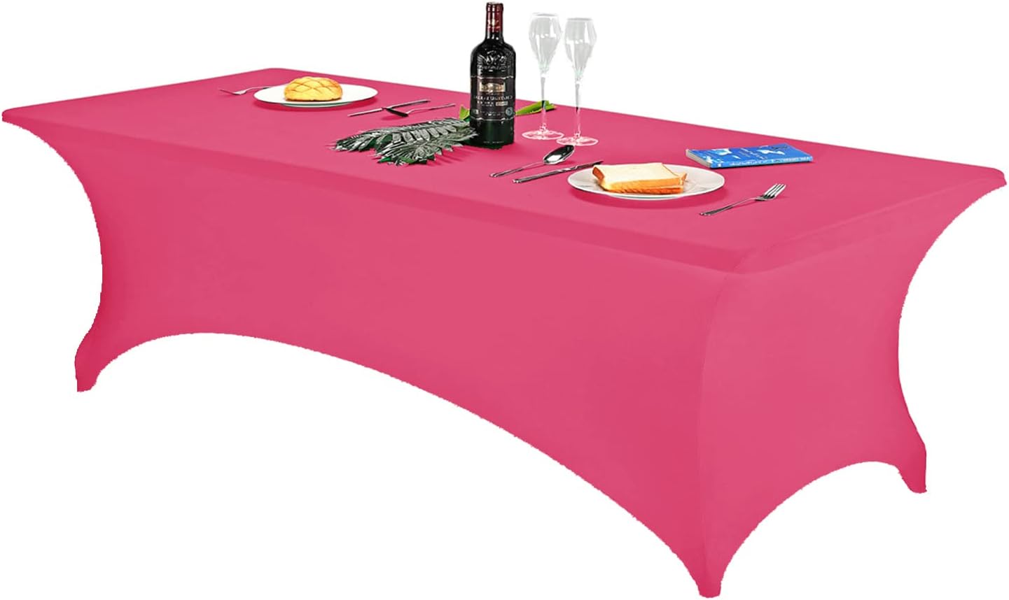 FORLIFE Spandex Table Covers，Fitted Tablecloth for Rectangular Tables, Stretch Patio Table Covers, Universal Spandex Table Cover for Wedding, Banquet, Party (8ft, Hot Pink)