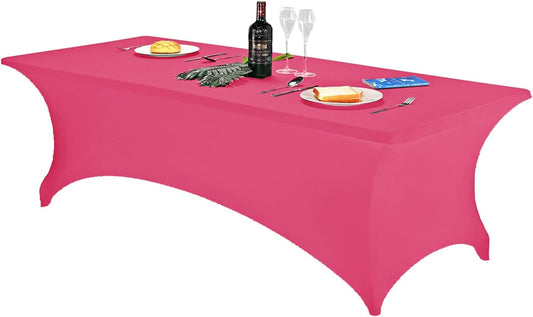 FORLIFE Spandex Table Covers，Fitted Tablecloth for Rectangular Tables, Stretch Patio Table Covers, Universal Spandex Table Cover for Wedding, Banquet, Party (8ft, Hot Pink)