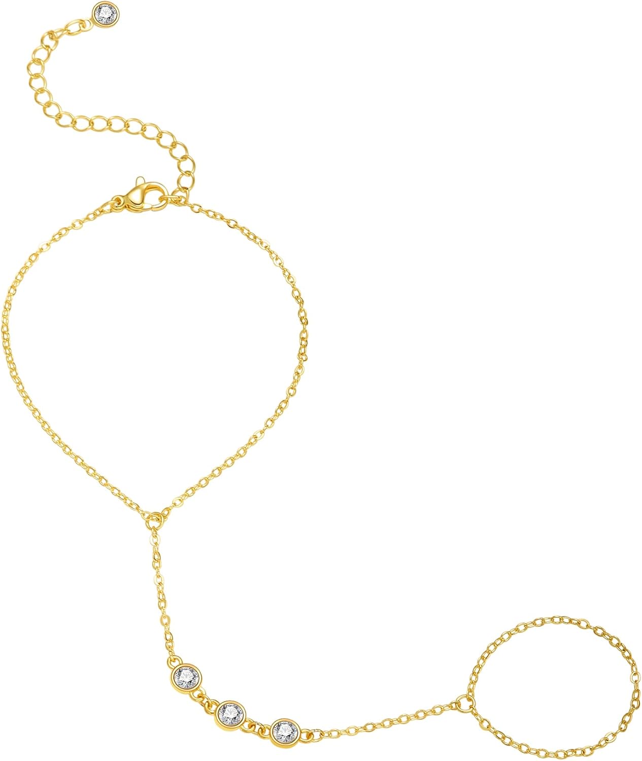 Listine Hand Chain Bracelet 14K Gold Plated Ring Bracelet Hand Chain Trendy Stuff for Women Dainty Hand Bracelets with Finger Ring Hand Jewelry for Women