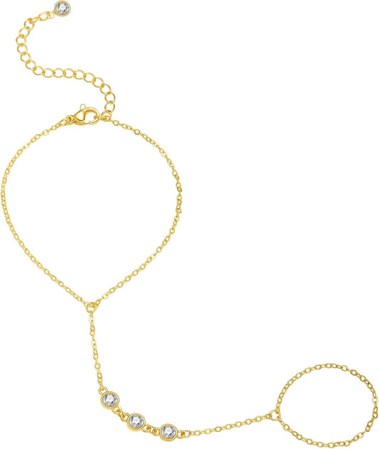 Listine Hand Chain Bracelet 14K Gold Plated Ring Bracelet Hand Chain Trendy Stuff for Women Dainty Hand Bracelets with Finger Ring Hand Jewelry for Women