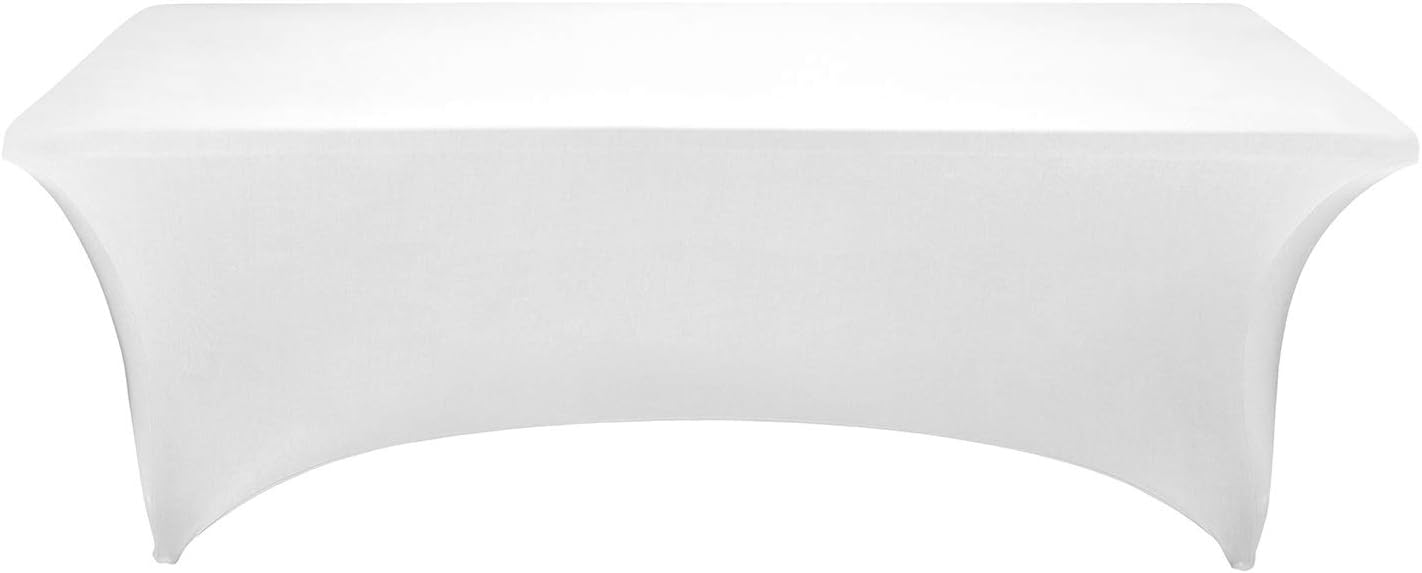 LZY Spandex Fitted Stretch Table Cover for 6 ft or 4ft or 8ft Folding Table, Rectangular Cocktail Tablecloth, Perfect for Party or Banquet (8FT White)