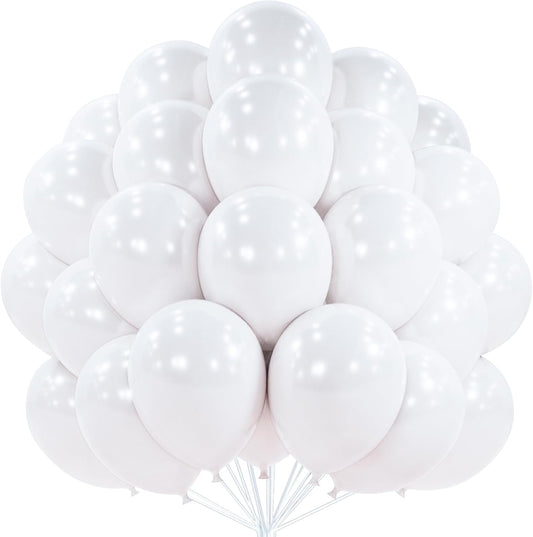 PartyWoo White Balloons, 50 pcs 12 Inch Pearl White Balloons, White Latex Balloons for Balloon Garland or Balloon Arch as Party Decorations, Birthday Decorations, Baby Shower Decorations, White-Z30