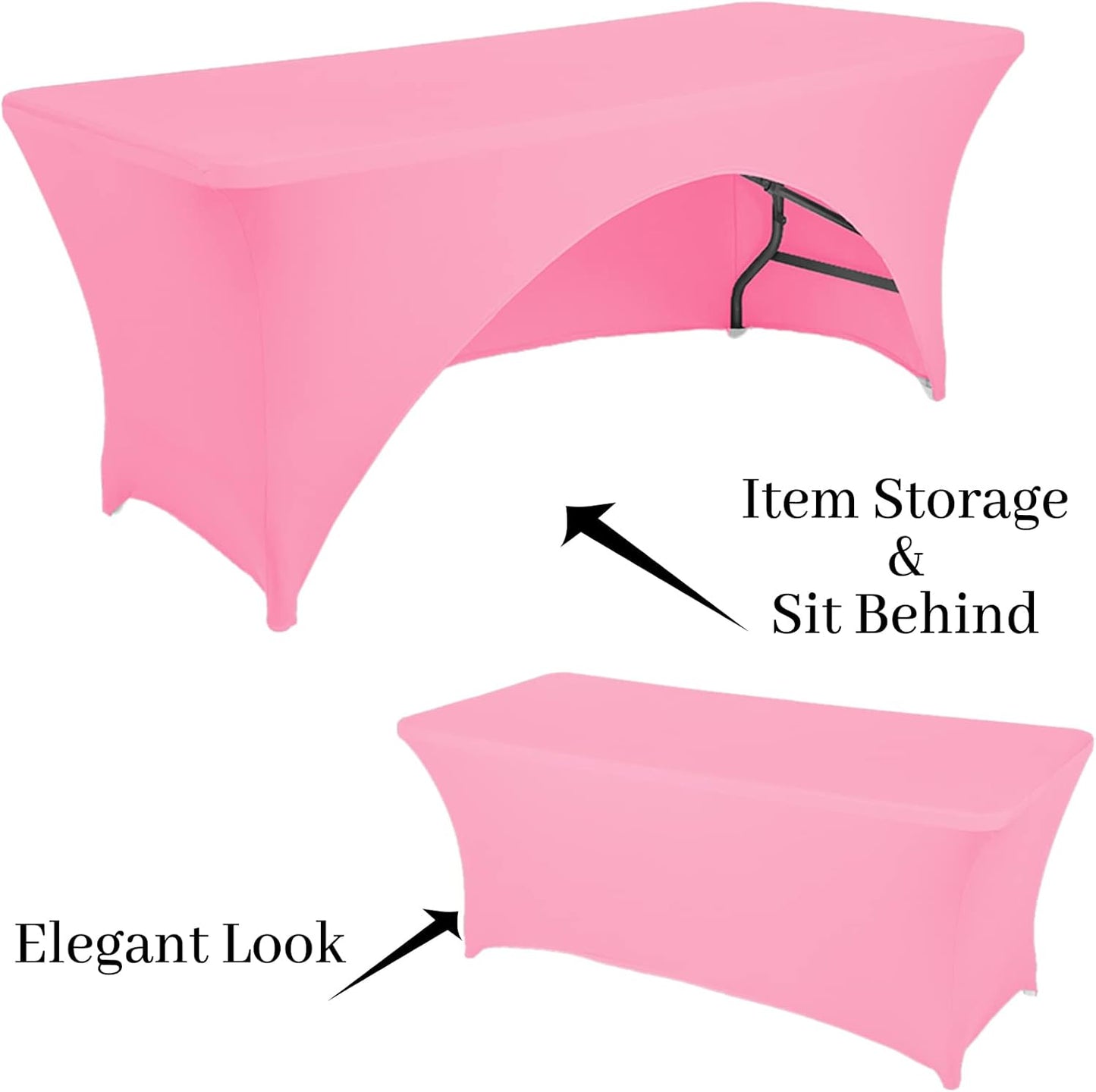 Spandex Table Cover 8 ft. Fitted Polyester Tablecloth Stretch Table Cover Table Topper Open Back - Pink