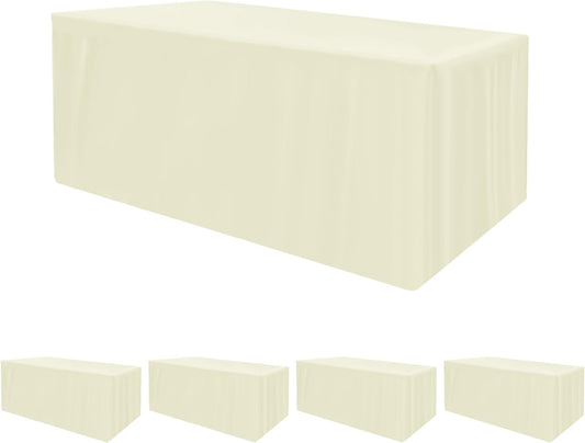 HolidayIdeas Fitted Table Covers for 6 Foot Tables - 72 x 30 Inch - 4 Pack Rectangle Butter Cream Tableclothes Fabric Tablecloth for Folding Table, Parties, Holiday Dinner, Wedding, Trade Show